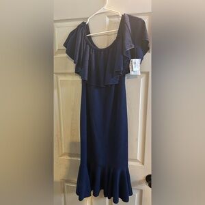 LuLaRoe Navy Ruffle Midi Dress
